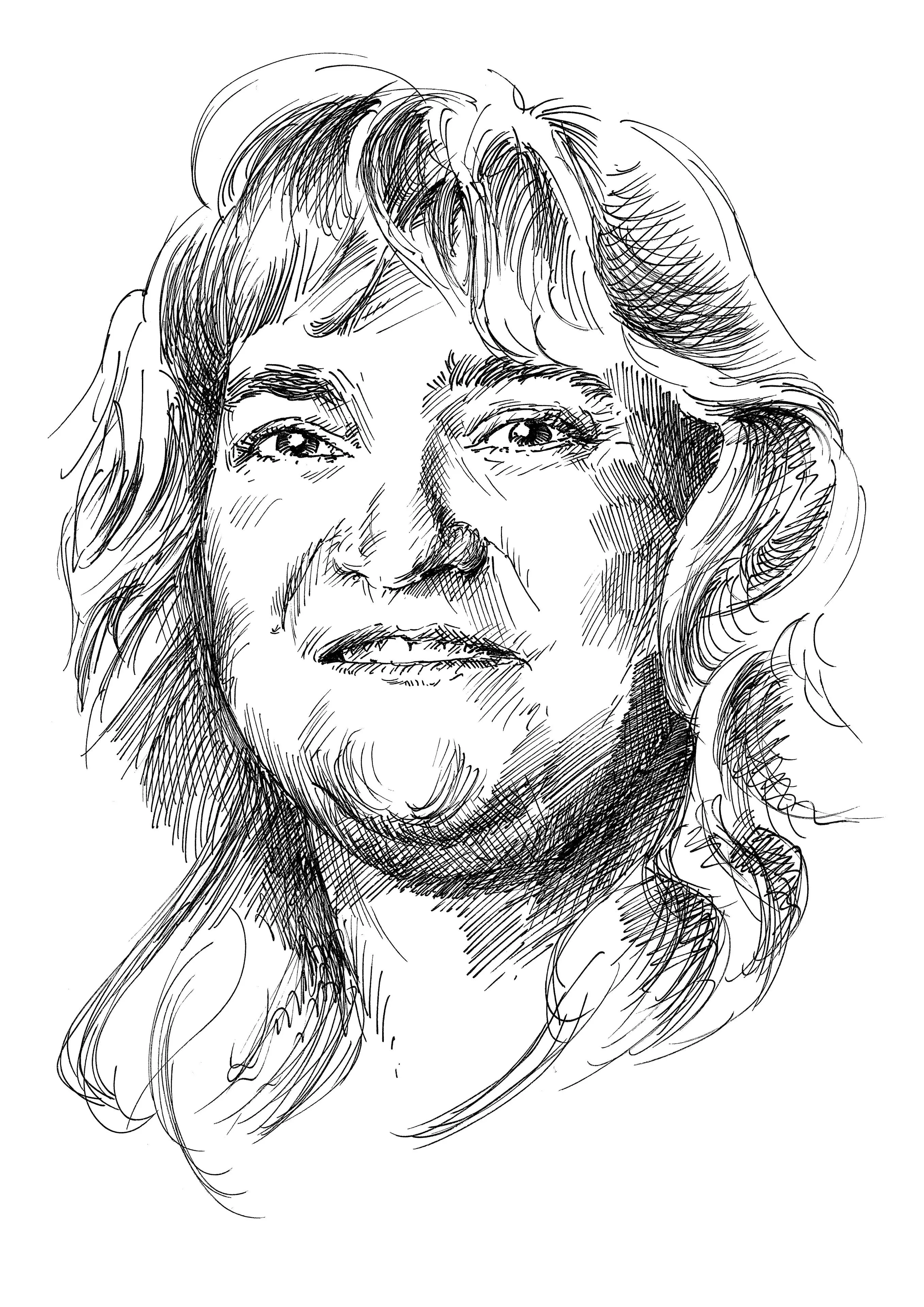 Illustration of a female face as a black-and-white line drawing.